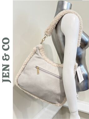 Jen & Co Sherpa Trim Shoulder Bag Vegan Leather NWT
